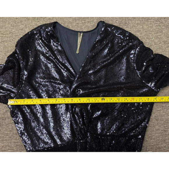 Anthropologie Women's Navy Blue Twist-Front Sequin Wrap Sheath Dress Size 10P - Picture 8 of 12